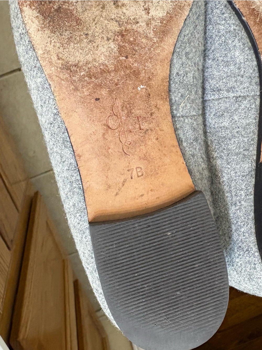 Cole Haan Gray Felt Loafer with Olive Trim and Bow Accent - Picture 3 of 3